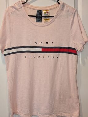 Tommy Hilfiger Adaptive Magnetic Shoulder Tee Pink Logo Shirt Size L